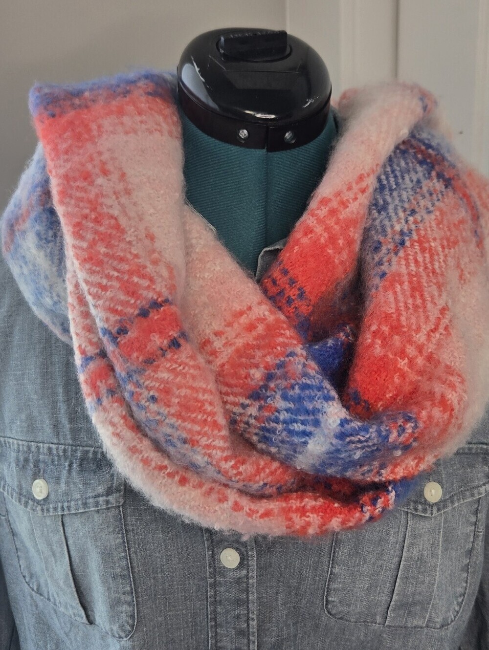 VICTORIA'S SECRET OVERSIZE LONG BLANKET SCRAF RED BLUE PLAID WOMEN OS COZY WARM
